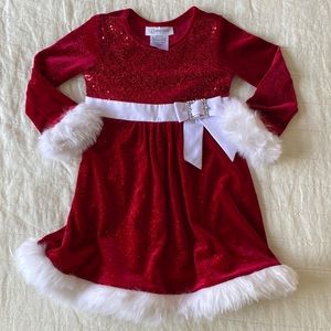 Bonnie Jean Red Velvet and Sequins Holiday Santa Dress Size 2T